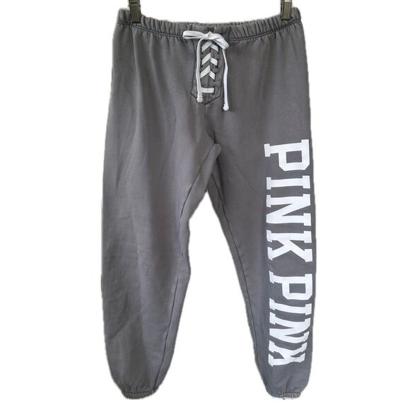 Victoria's Secret PINK Women's Gray Pull On Elastic Lace Up Jogger Sweatpants XS - Picture 1 of 5
